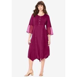 Plus Size 28W | Women's Embroidered Acid-Wash Back Self-Tie Boho Dress | NEW